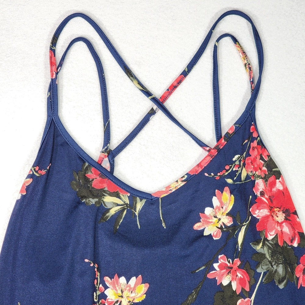 PAPERMOON Strappy Tank Top 2XL Navy Blue with Red Yellow White Floral Flowy Soft - Picture 3 of 11